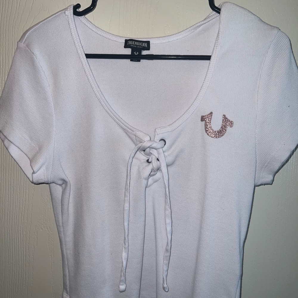 True Religion White Lace-Up Top